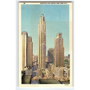 Rockefeller Center Buildings New York City Postcard Linen Curt Teich NYC Unused